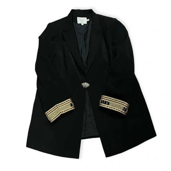 louise ricci Jackets & Blazers - Louise Ricci jeweled black one button blazer plus size gold embroidery